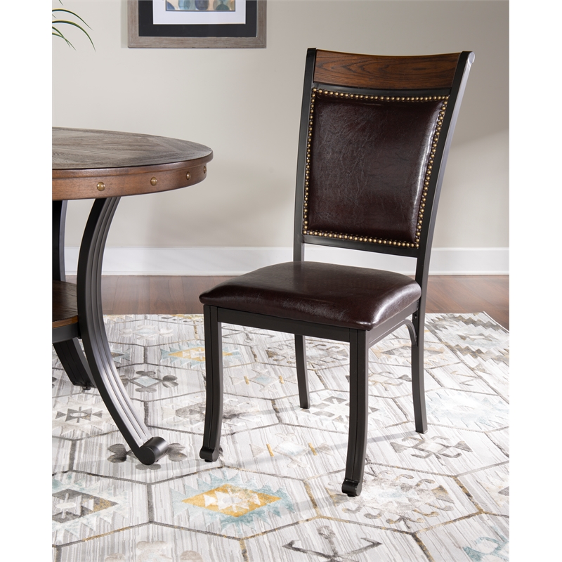 Linon Franklin 5 Piece Wood/Metal Faux Leather Dining Set in Rustic Umber Brown