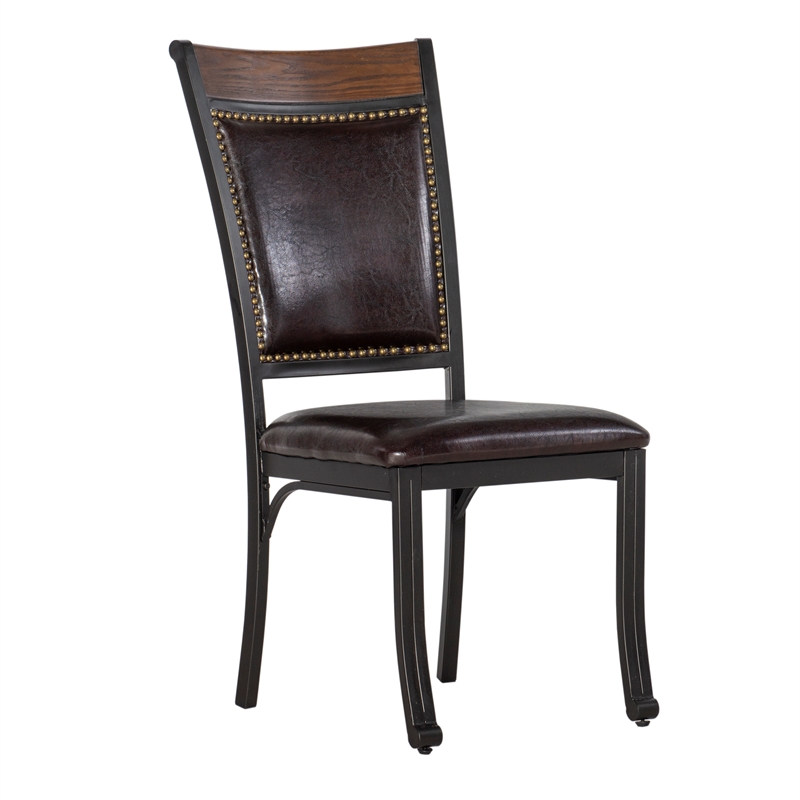 Linon Franklin 5 Piece Wood/Metal Faux Leather Dining Set in Rustic Umber Brown