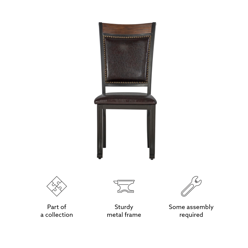 Linon Franklin Metal Faux Leather Dining Chairs in Rustic Umber Brown (Set of 2)
