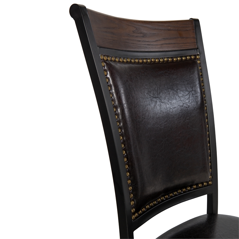 Linon Franklin Metal Faux Leather Dining Chairs in Rustic Umber Brown (Set of 2)