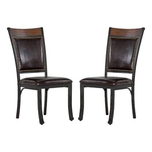 Linon Franklin Metal Faux Leather Dining Chairs in Rustic Umber Brown (Set of 2)