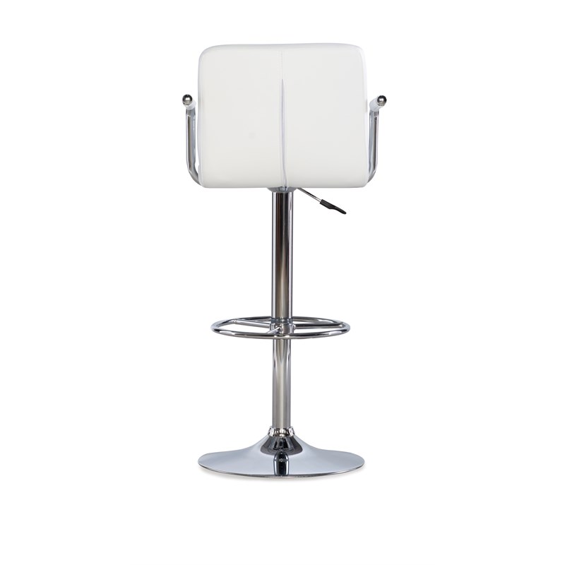 Linon White Quilted Faux Leather Gas-Lift Adjustable Swivel Bar Stool in Chrome