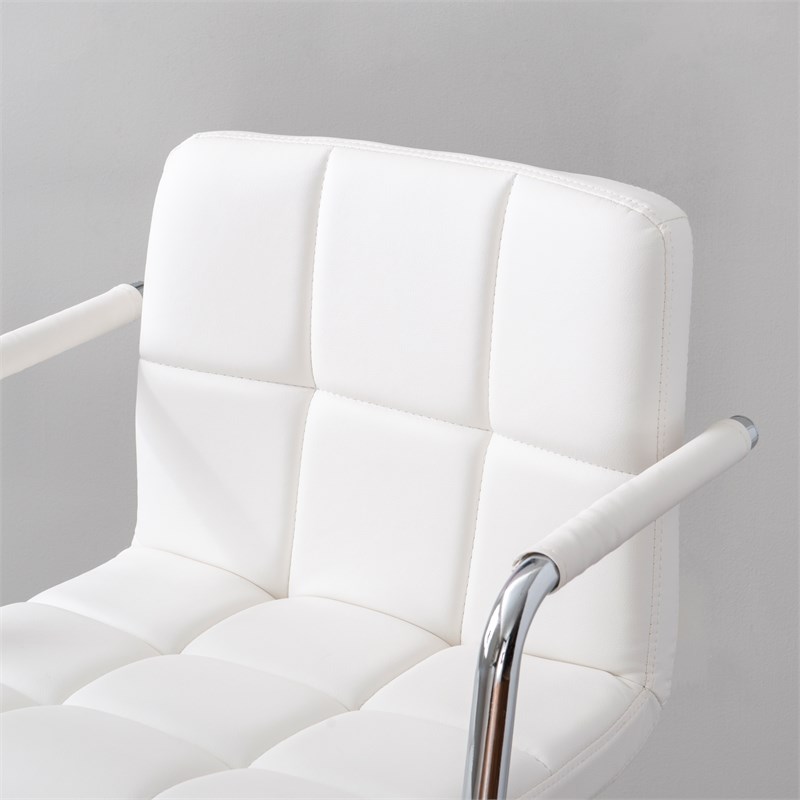 Linon White Quilted Faux Leather Gas-Lift Adjustable Swivel Bar Stool in Chrome