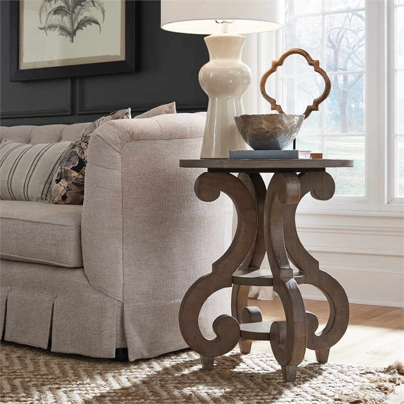 Magnussen Tinley Park Round Accent End Table in Dovetail Gray