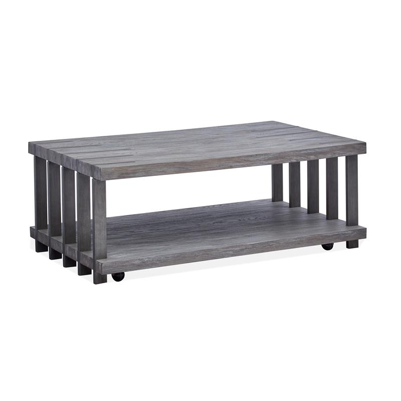 Magnussen Eldridge Rectangular Cocktail Table with Casters Weathered Gravel