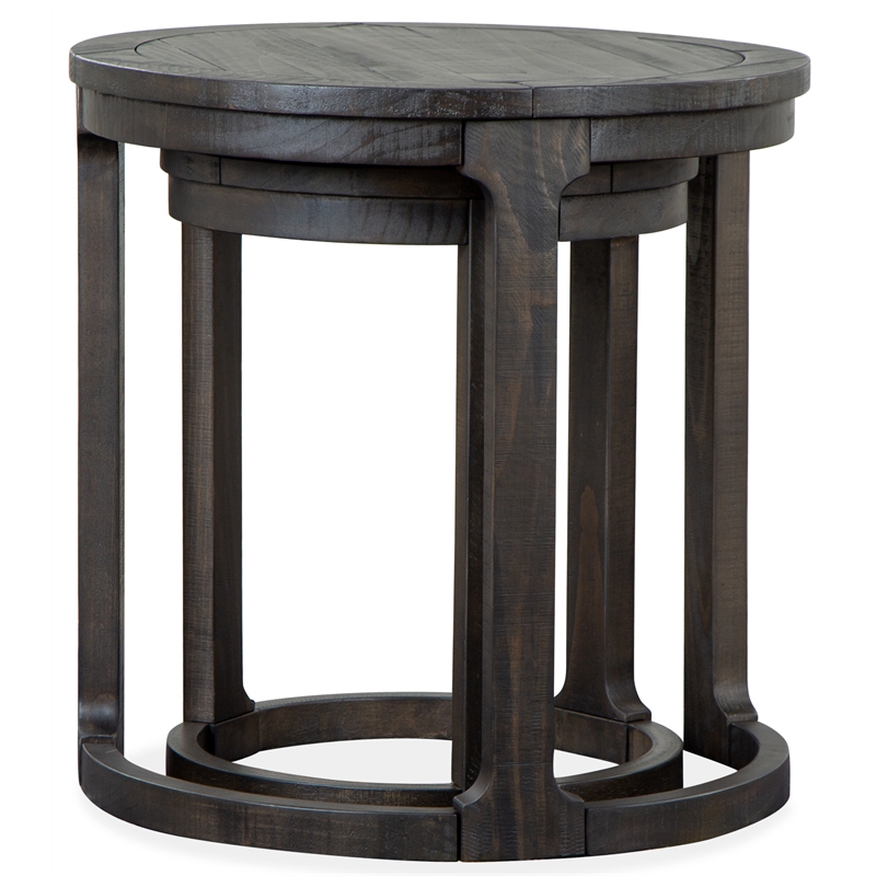 Magnussen Boswell Round Solid Pine Wood Nesting End Table Set