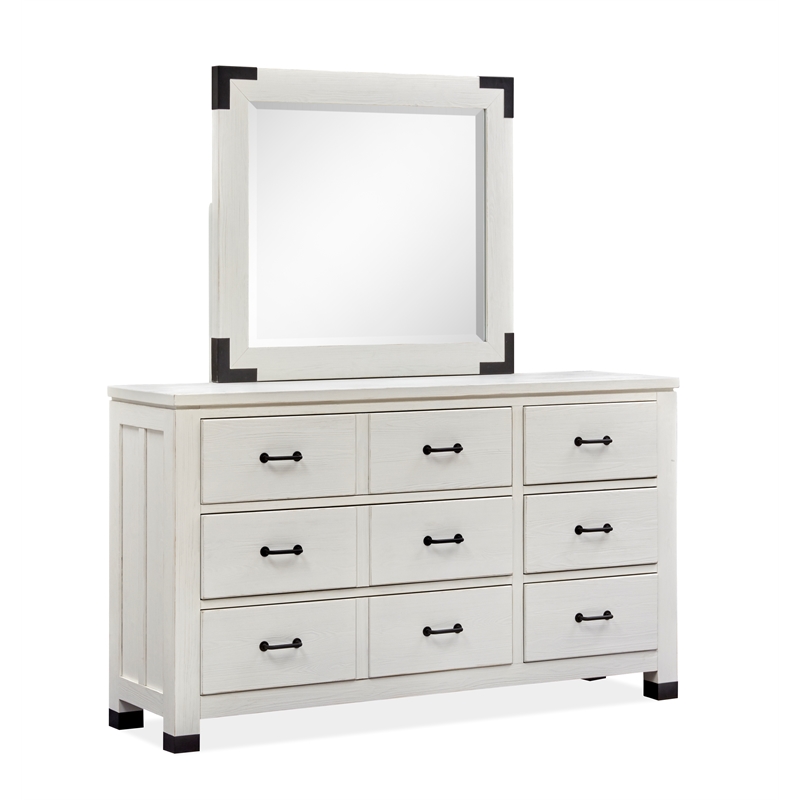 Magnussen Newport Pine Wood Landscape Mirror in Soft Alabaster