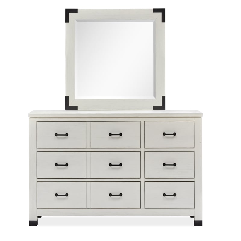 Magnussen Newport Pine Wood Landscape Mirror in Soft Alabaster