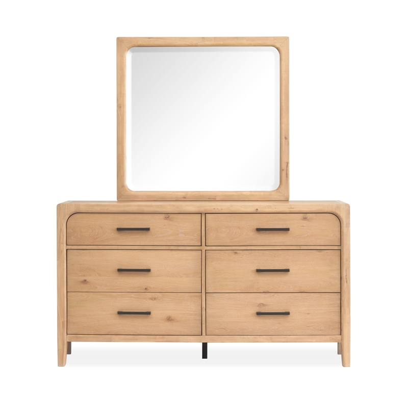 Magnussen Somerset 6-Drawer Wood Dresser with Landscape Mirror in Natural