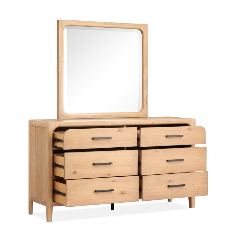 Magnussen Somerset 6-Drawer Wood Dresser with Landscape Mirror in Natural