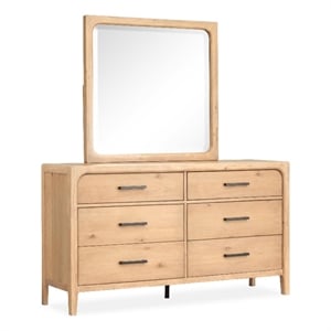 Magnussen Somerset 6-Drawer Wood Dresser with Landscape Mirror in Natural