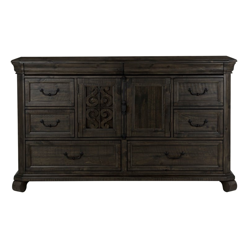 Magnussen Home Bellamy Peppercorn Drawer Dresser With Shaped Mirror