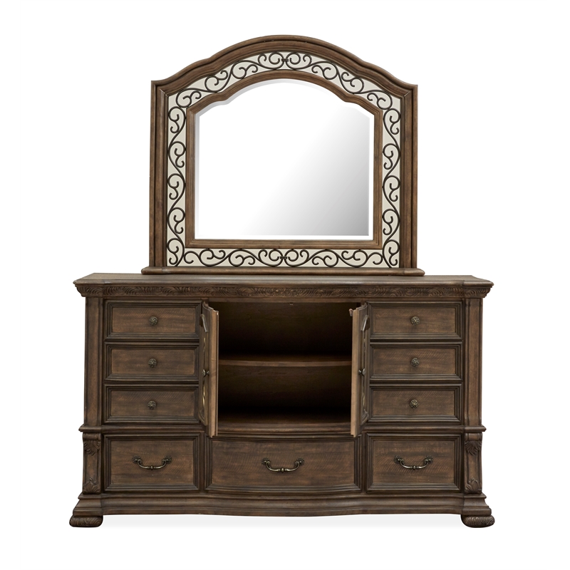 Magnussen Home Durango Willadeene Brown Drawer Dresser With Shaped Mirror
