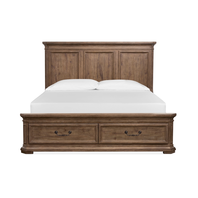 Magnussen Home Adler Court Florentine Walnut King Panel Storage Bed
