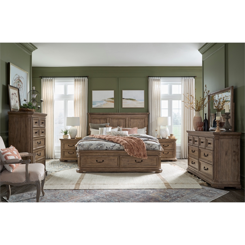 Magnussen Home Adler Court Florentine Walnut King Panel Storage Bed
