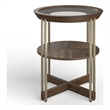 Magnussen Home Elora Walnut And Tarnished Silver And Clear Glass Round End Table