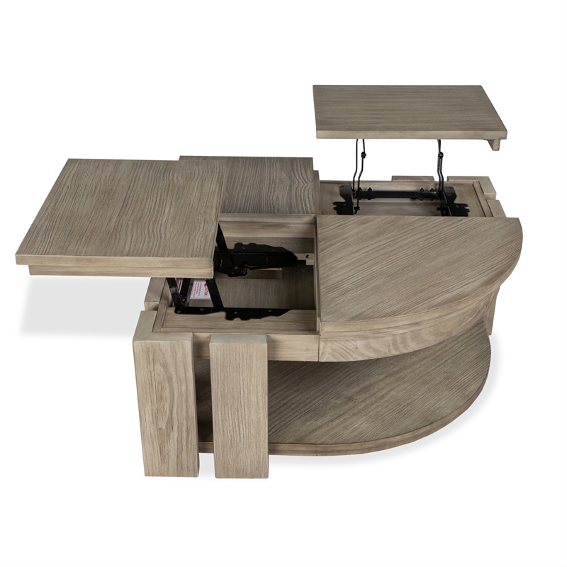 Magnussen Home Conrad Stone Pie Shaped Lift Top Cocktail Table With Casters