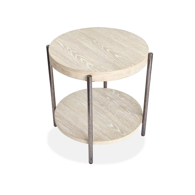 Magnussen Home Jennings Round Solid Wood/Metal End Table in Gray/Antique Nickel