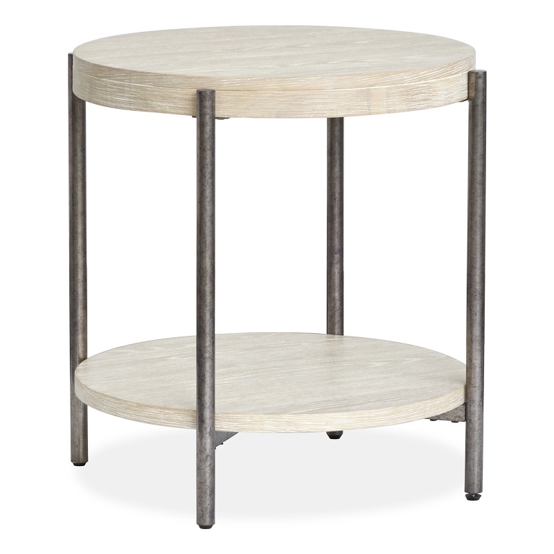 Magnussen Home Jennings Round Solid Wood/Metal End Table in Gray/Antique Nickel