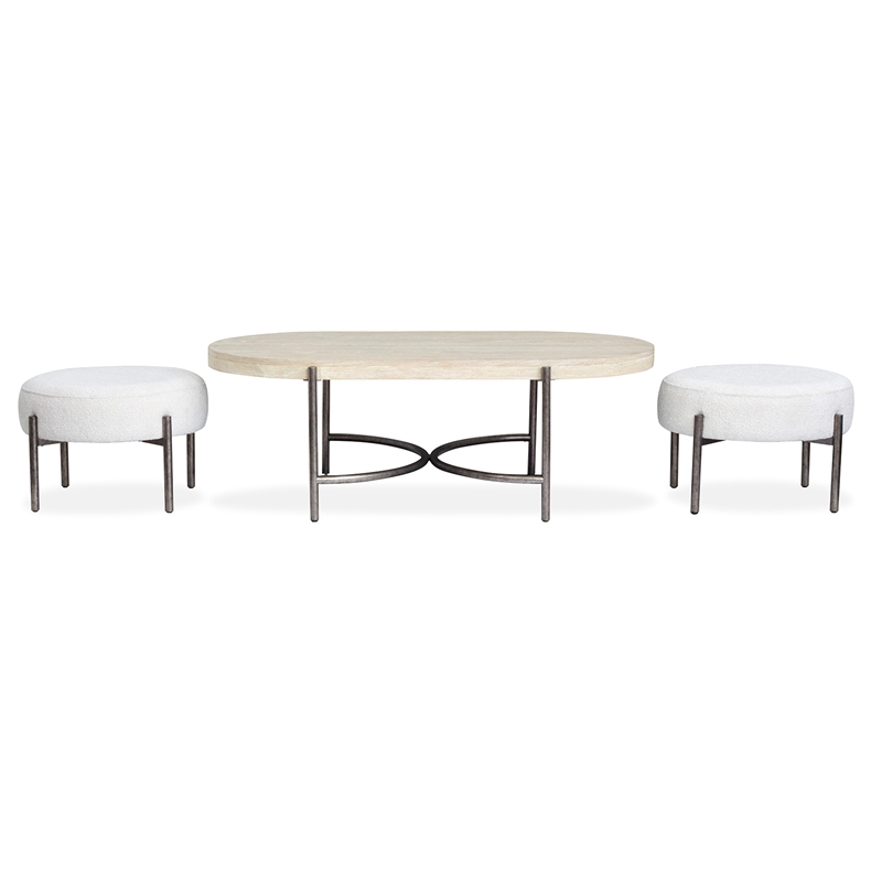 Magnussen Home Jennings Oval Cocktail Table With 2 Ottomans