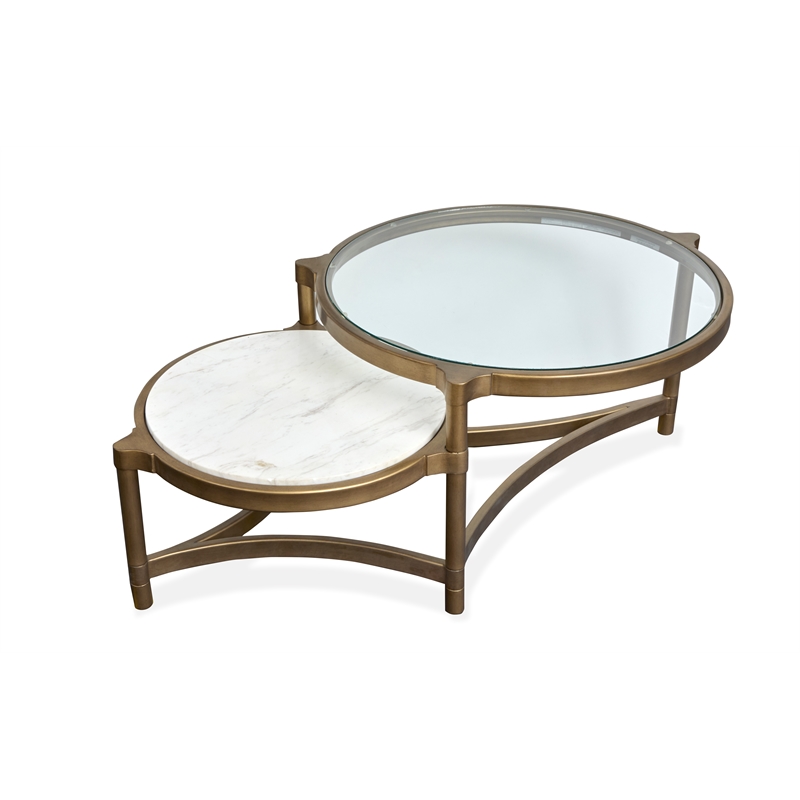 Magnussen Home Cassidy Aged Brass And Volakas Classic Shaped Cocktail Table