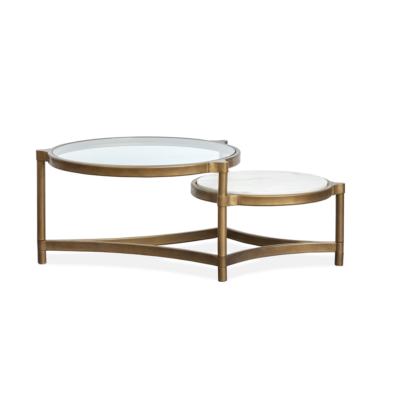 Magnussen Home Cassidy Aged Brass And Volakas Classic Shaped Cocktail Table