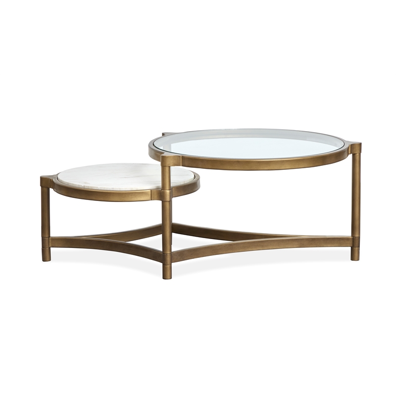 Magnussen Home Cassidy Aged Brass And Volakas Classic Shaped Cocktail Table