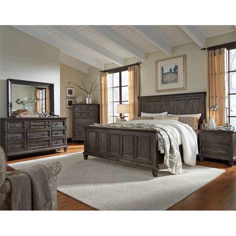 Magnussen Home Calistoga Weathered Charcoal Drawer Dresser With Landscape Mirror