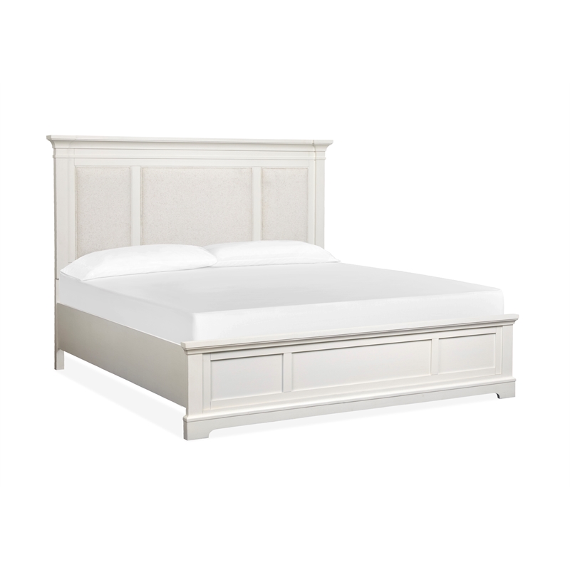 Magnussen Home Kingston Queen Upholstered Panel Bed in White And Nutmeg
