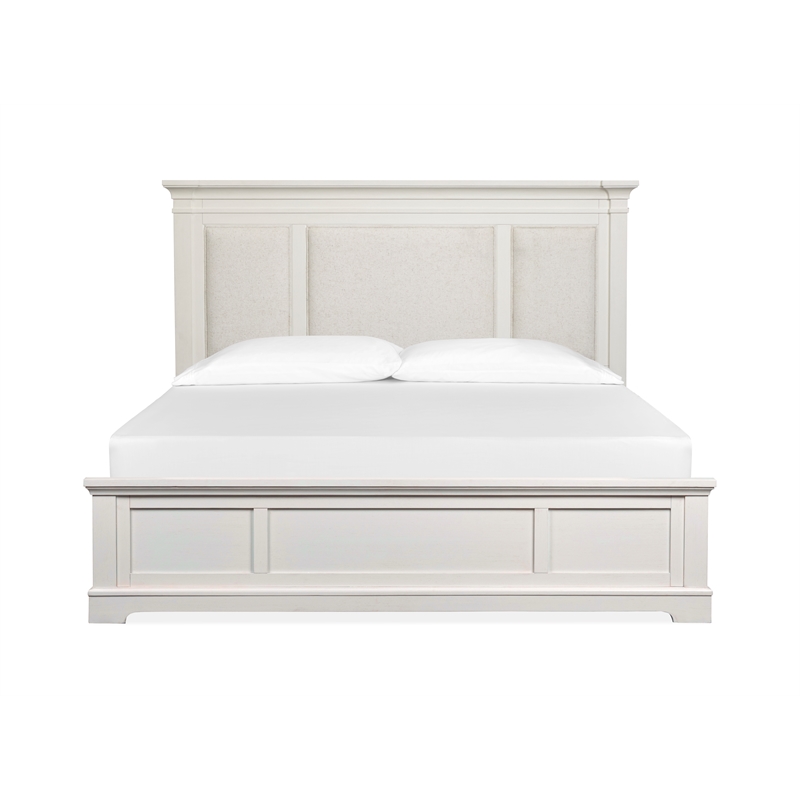 Magnussen Home Kingston Cal King Upholstered Panel Bed in White And Nutmeg