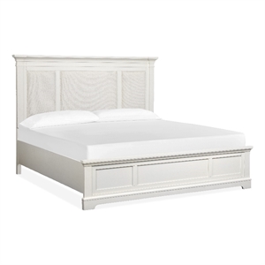 Magnussen Home Kingston Cal King Upholstered Panel Bed in White And Nutmeg
