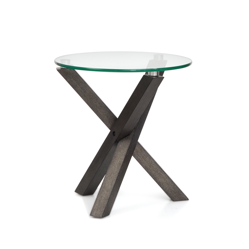 Magnussen Home Jax Round End Table in Carbon Shadow And Chrome