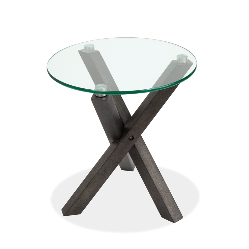 Magnussen Home Jax Round End Table in Carbon Shadow And Chrome