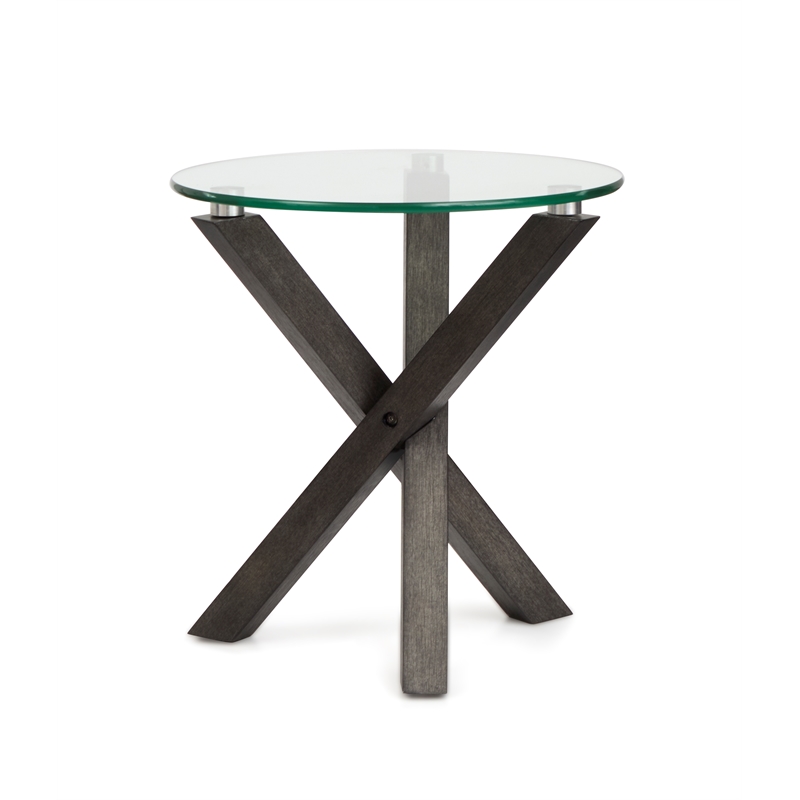 Magnussen Home Jax Round End Table in Carbon Shadow And Chrome