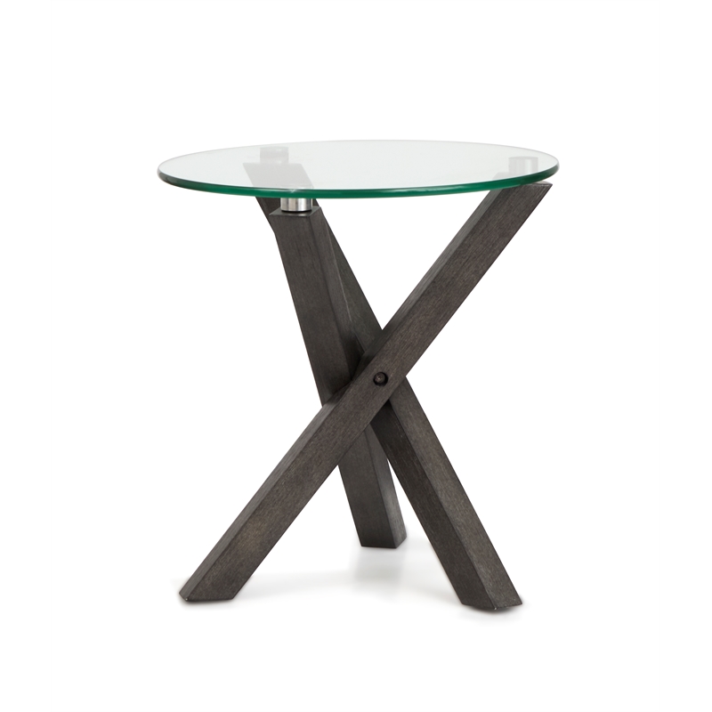 Magnussen Home Jax Round End Table in Carbon Shadow And Chrome