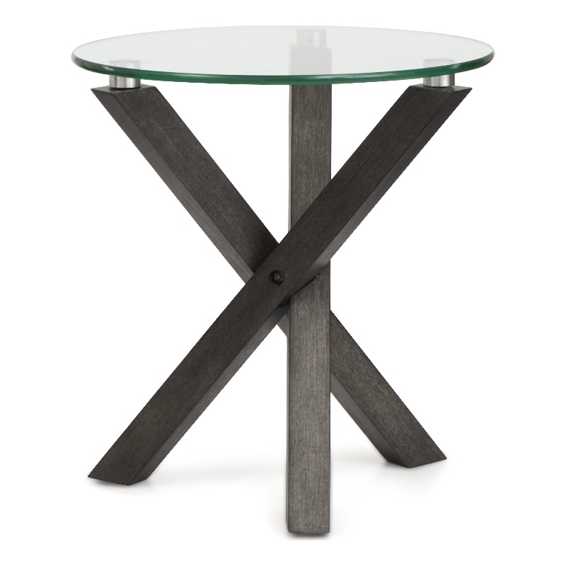 Magnussen Home Jax Round End Table in Carbon Shadow And Chrome