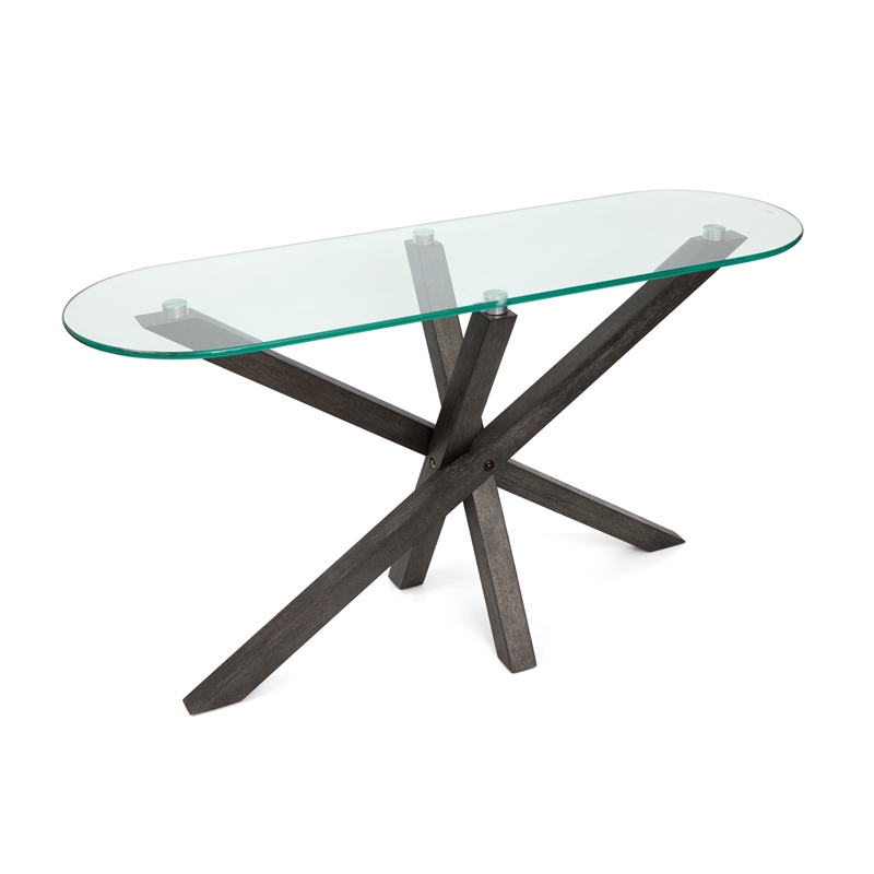 Magnussen Home Jax Oval Sofa Table in Carbon Shadow And Chrome