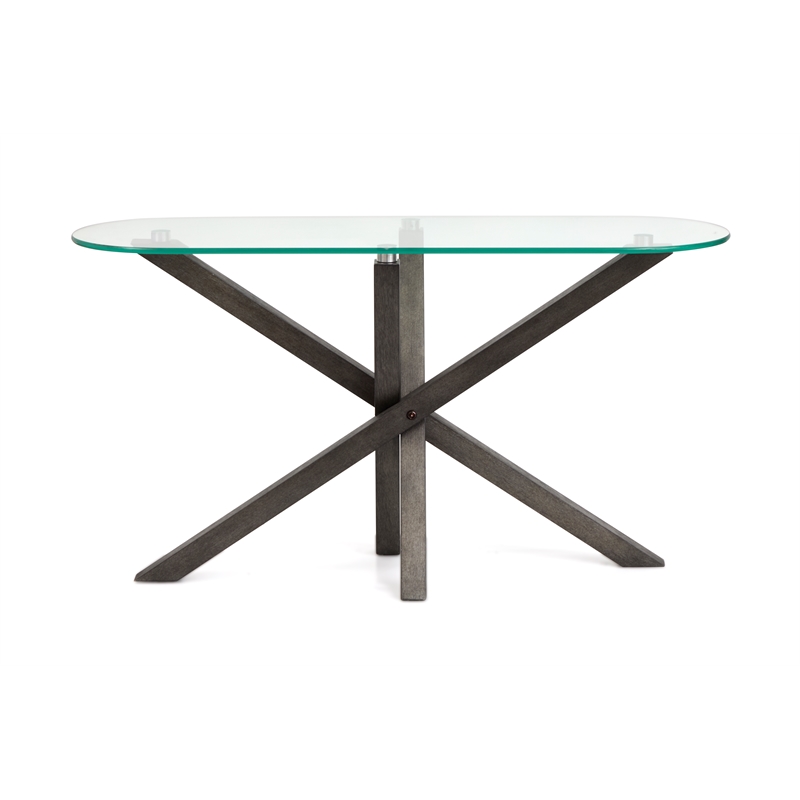 Magnussen Home Jax Oval Sofa Table in Carbon Shadow And Chrome