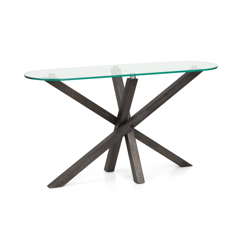Magnussen Home Jax Oval Sofa Table in Carbon Shadow And Chrome