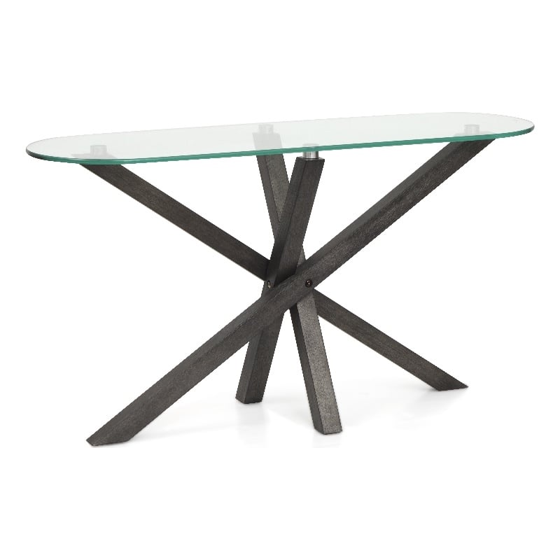 Magnussen Home Jax Oval Sofa Table in Carbon Shadow And Chrome