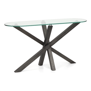 Magnussen Home Jax Oval Sofa Table in Carbon Shadow And Chrome