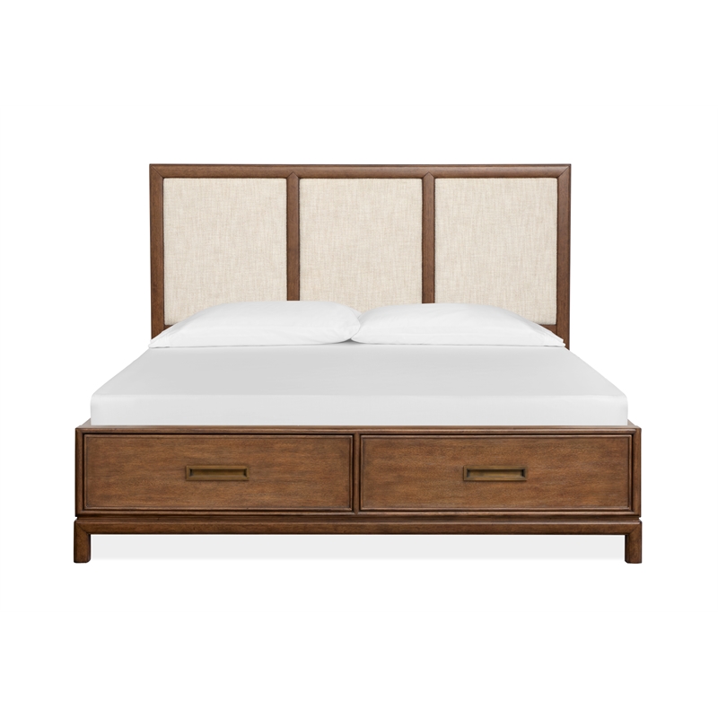 Magnussen Home Ridgefield Queen Upholstered Panel Storage Bed in Russet
