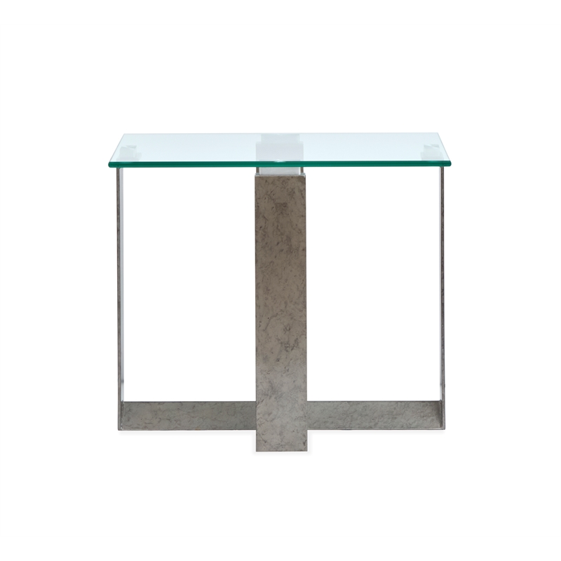 Magnussen Home Holden Rectangular End Table in Aged Pewter And Chrome Pucks