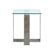 Magnussen Home Holden Rectangular End Table in Aged Pewter And Chrome Pucks