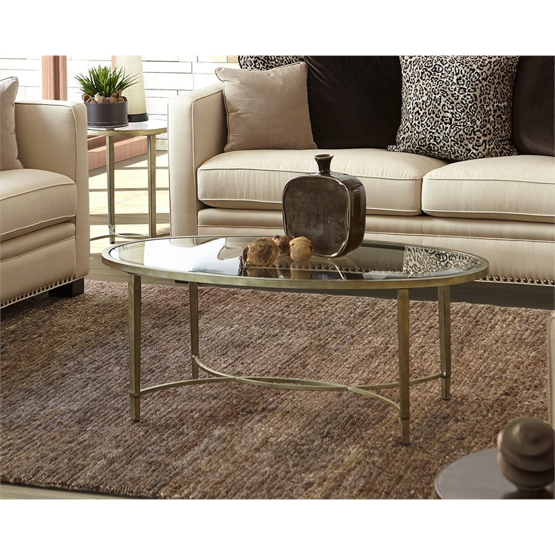 Magnussen Copia Cocktail Glass Table in Antique Silver with Gold Tint Gray