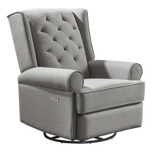 Westwood Design Amelia Traditional Fabric USB Glider and Recliner in Charcoal