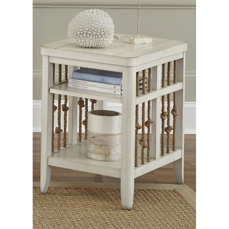 Liberty Furniture Dockside Chair Side Table - White w/ Rope End Panels
