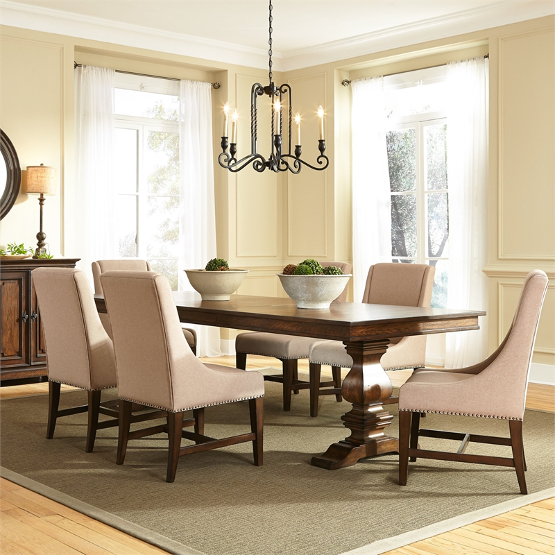 Liberty Furniture Armand 7 Piece Trestle Dining Set in Brownstone