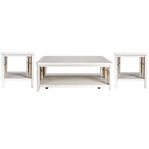 Liberty Furniture Dockside 3-Piece Solid Wood Coffee Table Set in White