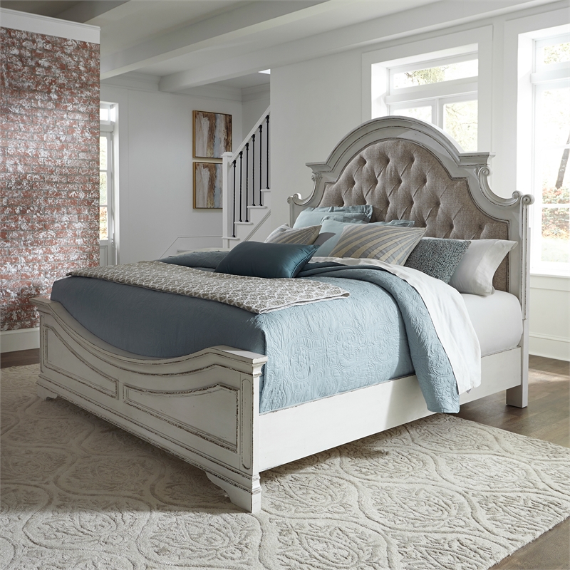 Magnolia Manor White King Upholstered Bed